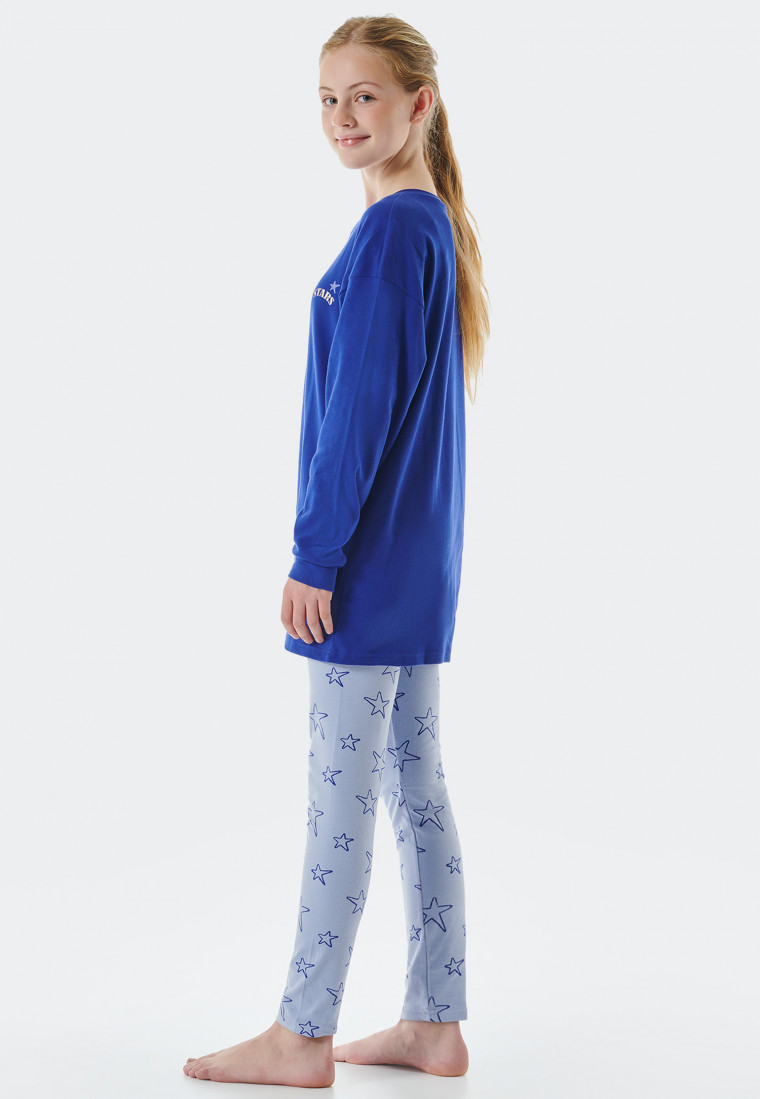 Pajamas long interlock organic cotton cuffs stars blue - Teens Nightwear
