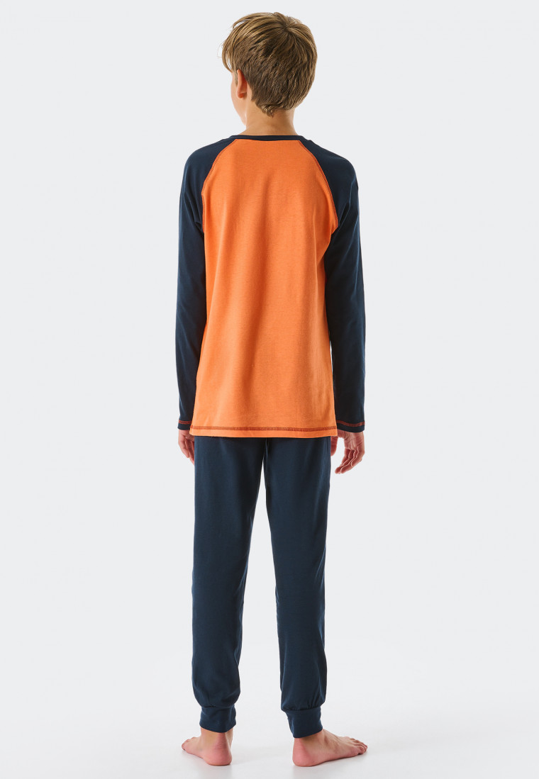 Pyjama lang biologisch katoen boorden oranje - Teens Nightwear