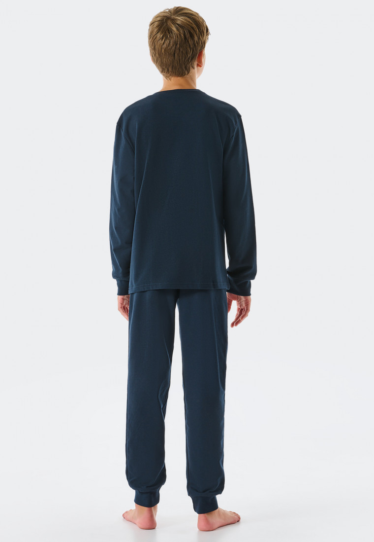 Pajamas long sweat fabric organic cotton cuffs San Francisco midnight blue - Teens Nightwear