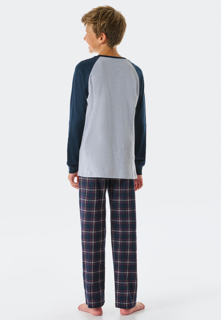 Schlafanzug SCHIESSER lang grau-meliert | Teens - Nightwear Organic Karos Interlock Cotton