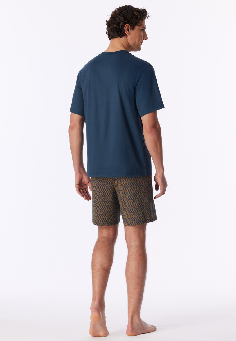 Schlafanzug kurz deep blue gemustert - Comfort Nightwear