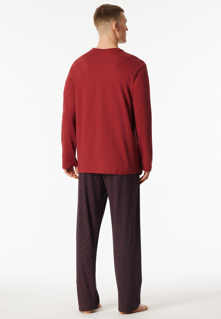 Long pyjamas Organic Cotton stripes dark red - Comfort Nightwear