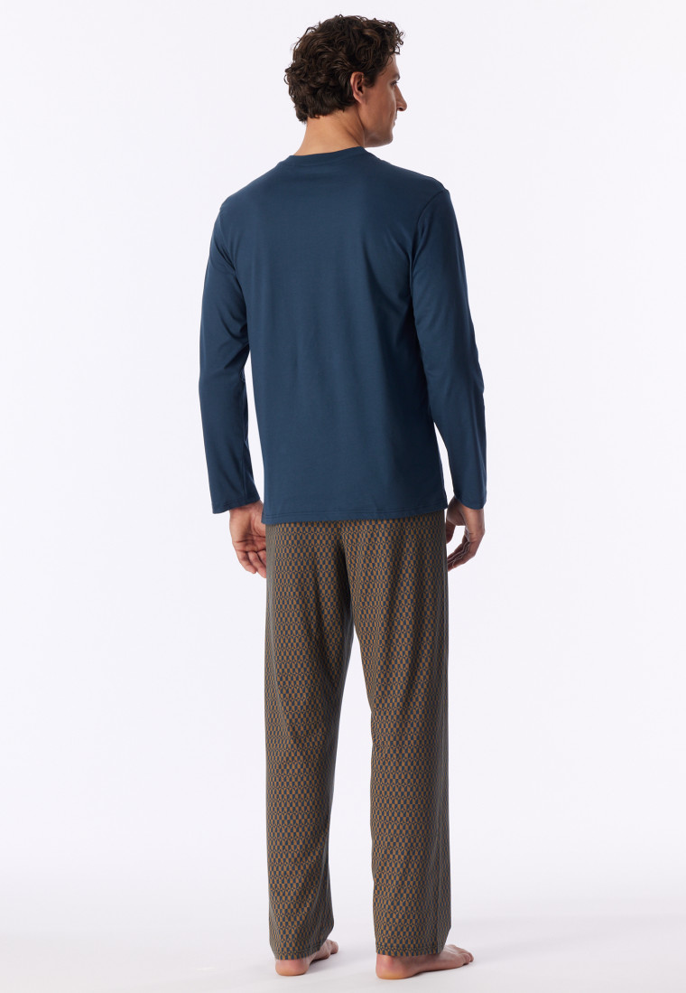 Lange pyjama, diepblauw met patroon - Comfort Nightwear