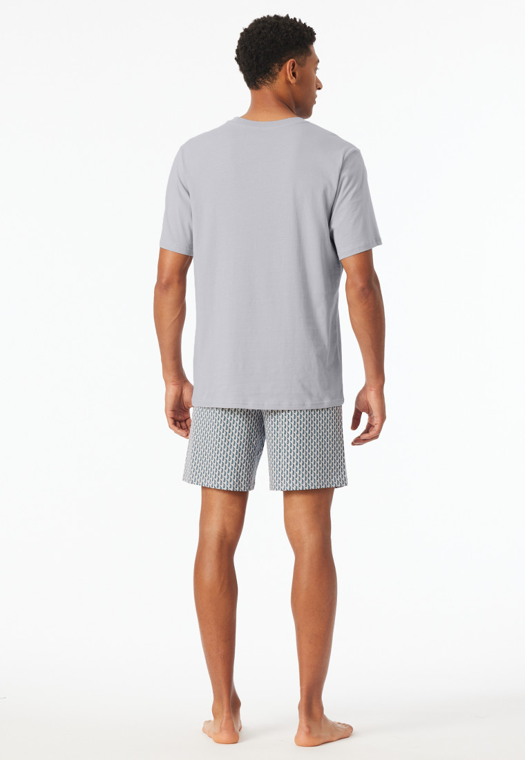 Short pyjamas V-neck chest pocket silver patterned - Comfort Essentials