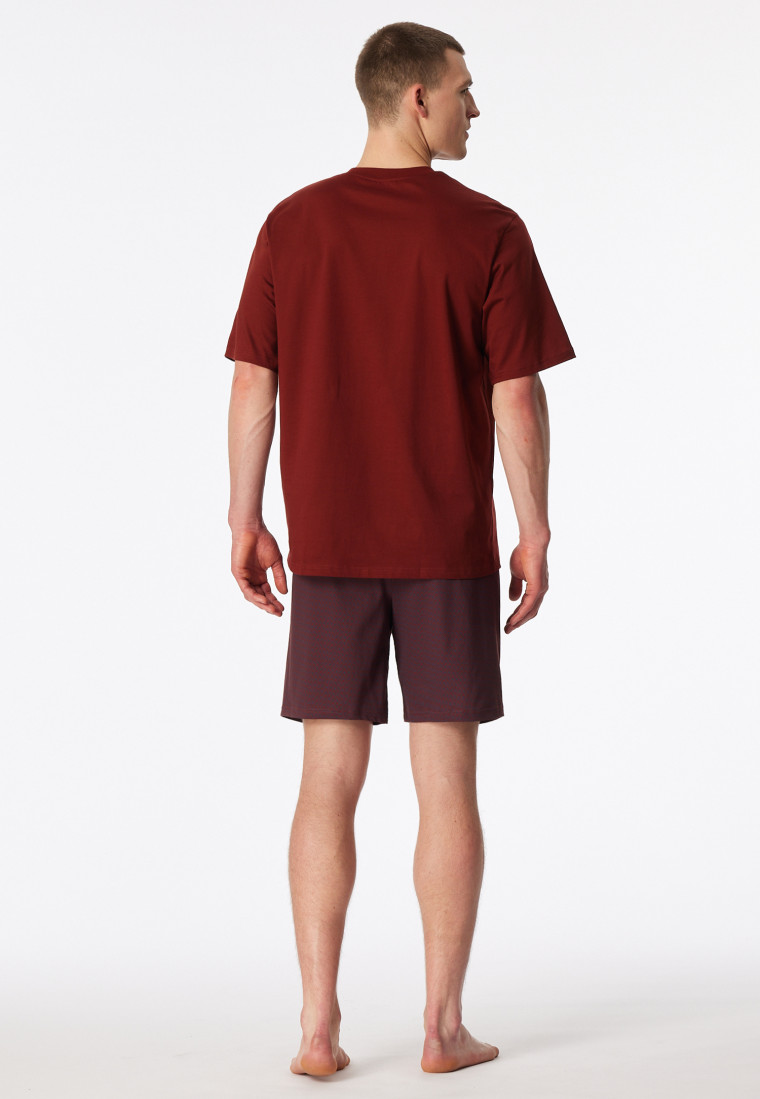 Pyjama court encolure en V poche poitrine rouge imprimé - Comfort Essentials