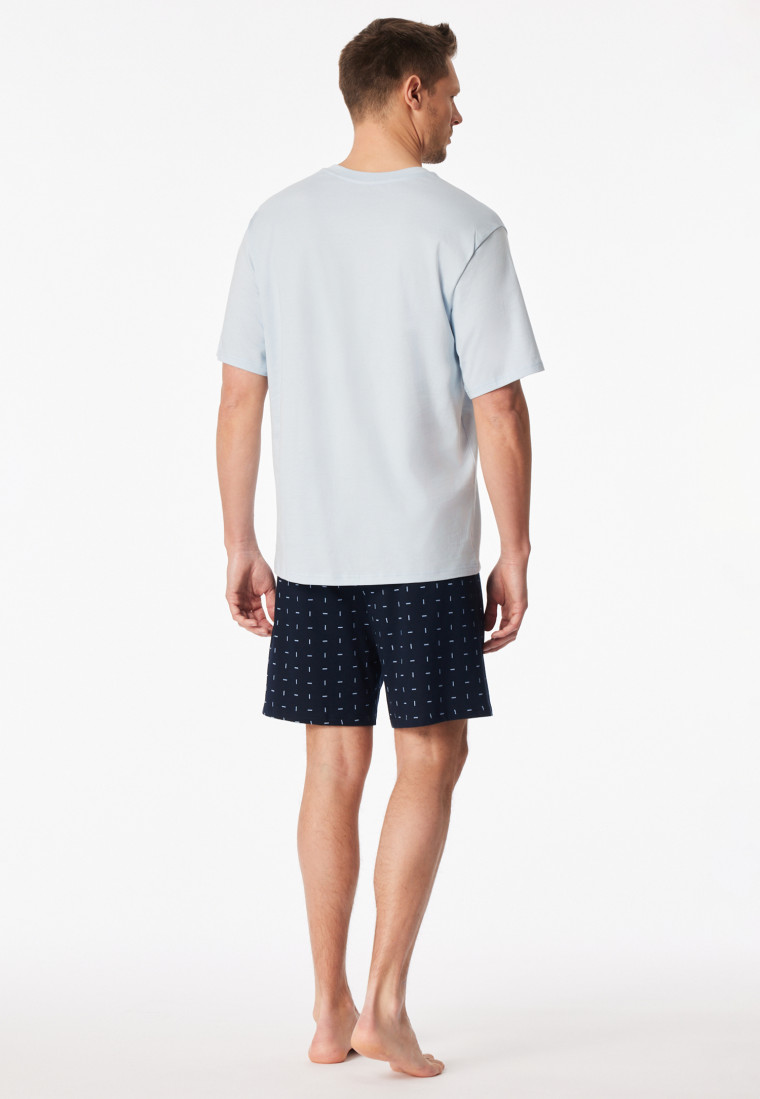 Pigiama corto scollatura a V tasca sul petto fantasia celeste - Comfort Essentials