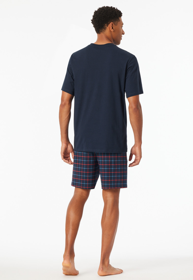 Pyjama court encolure en V poche poitrine bleu marine imprimé - Comfort Essentials