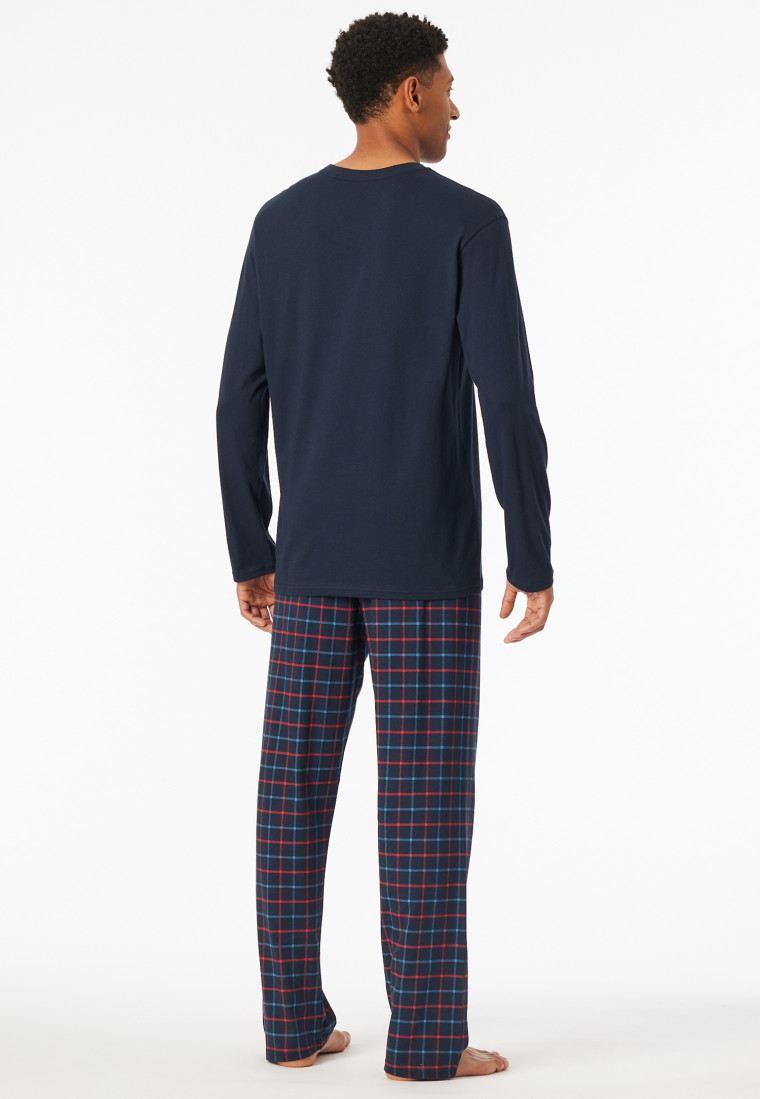 Pyjamas long V-neck chest pocket navy patterned - Comfort Essentials