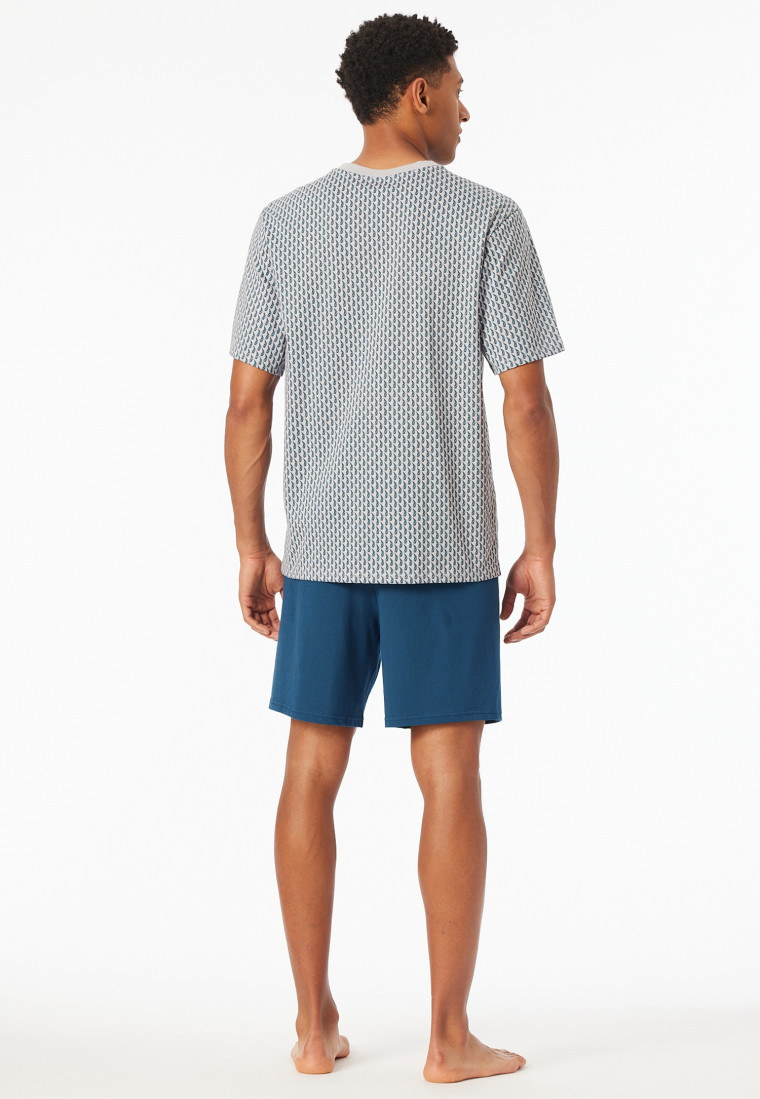 Short pyjamas with silver patterned chest pocket - Comfort Essentials