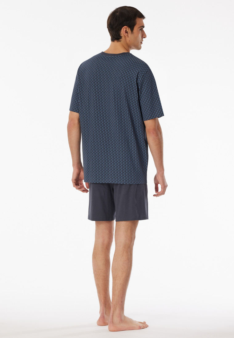 Short pyjamas with graphite patterned chest pocket - Comfort Essentials
