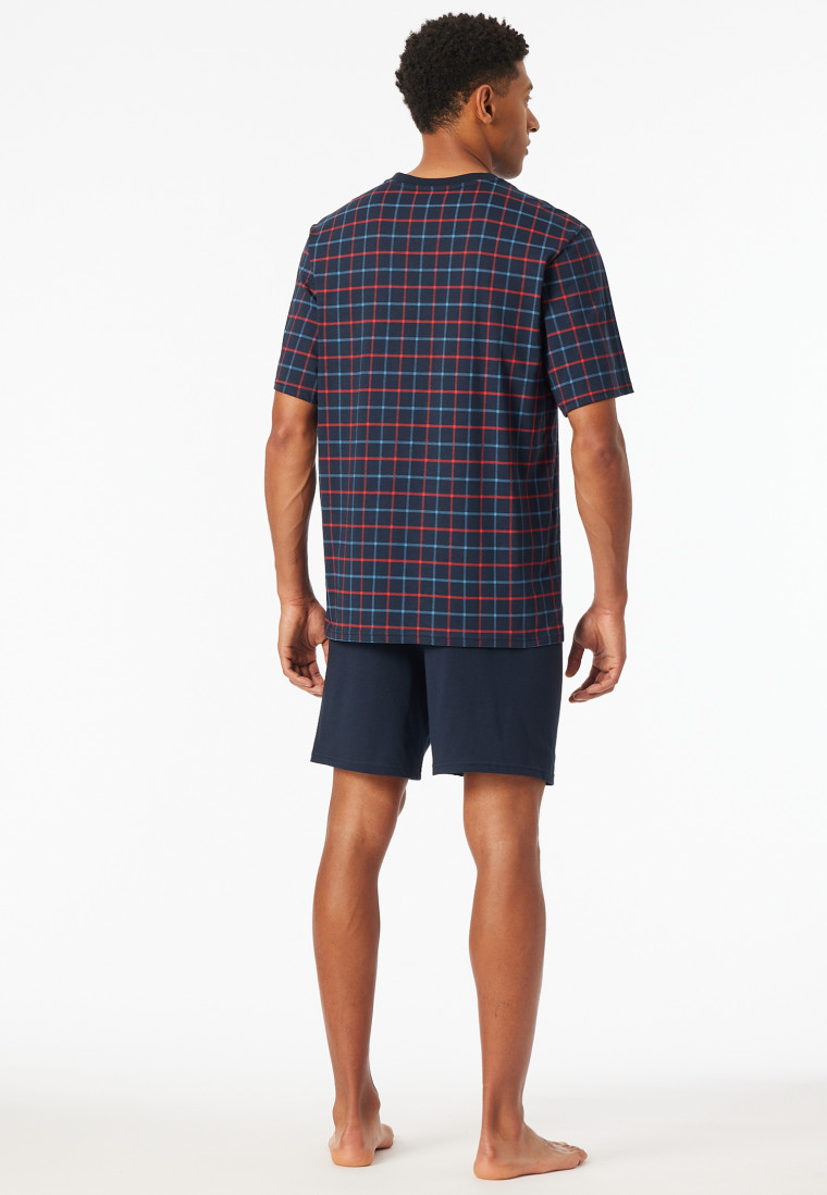 Short pyjamas with navy patterned chest pocket - Comfort Essentials