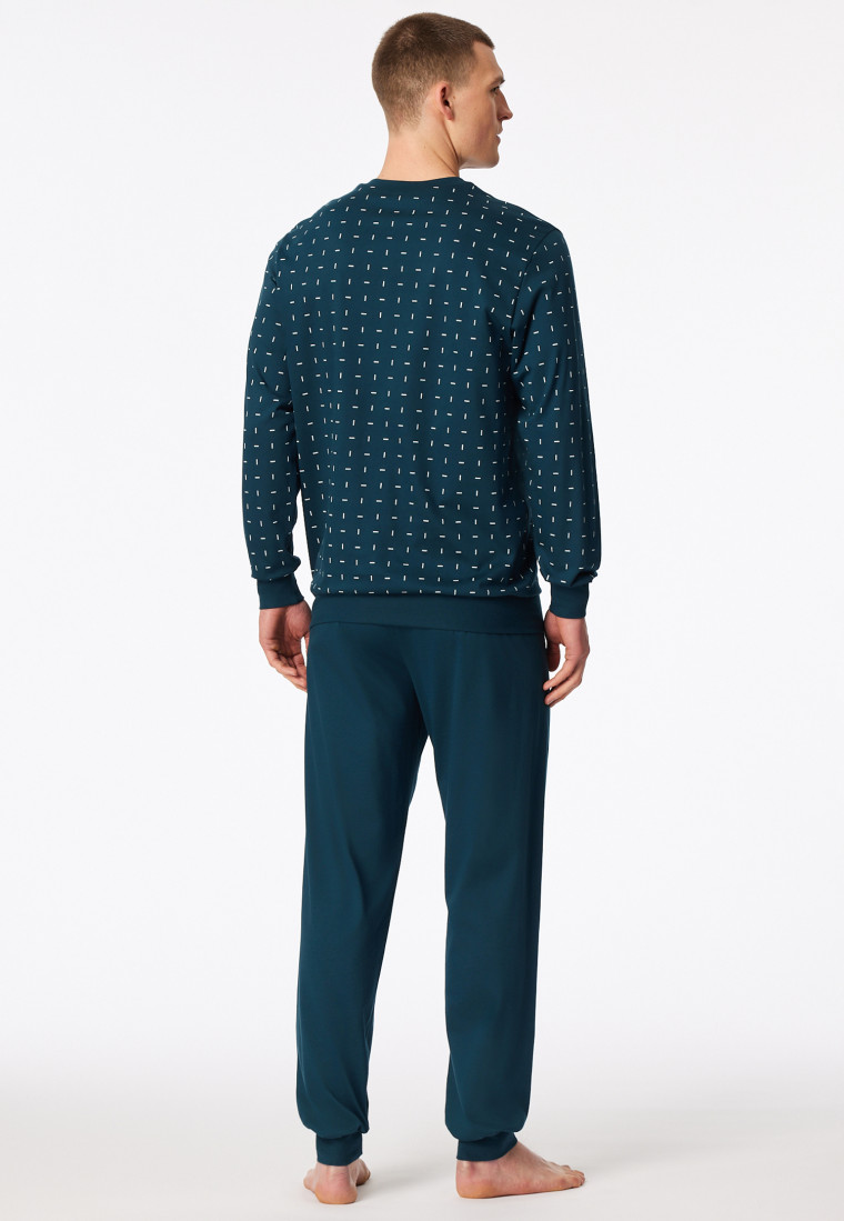 Pigiama lungo con tasca sul petto in fantasia petrolio - Comfort Essentials