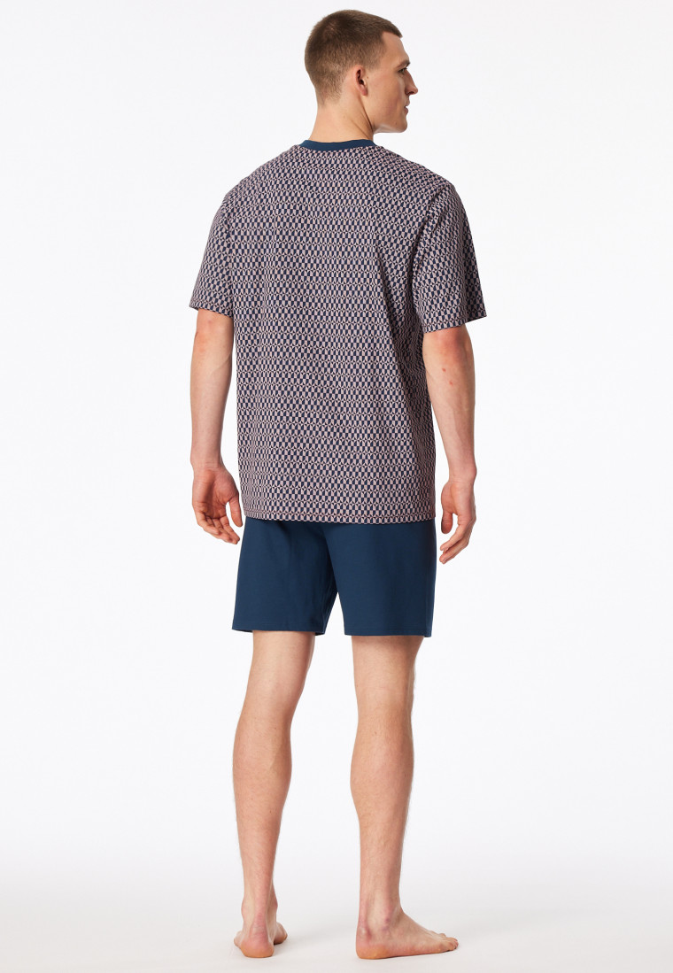 Pyjama court encolure en V poche poitrine rouge imprimé - Comfort Nightwear