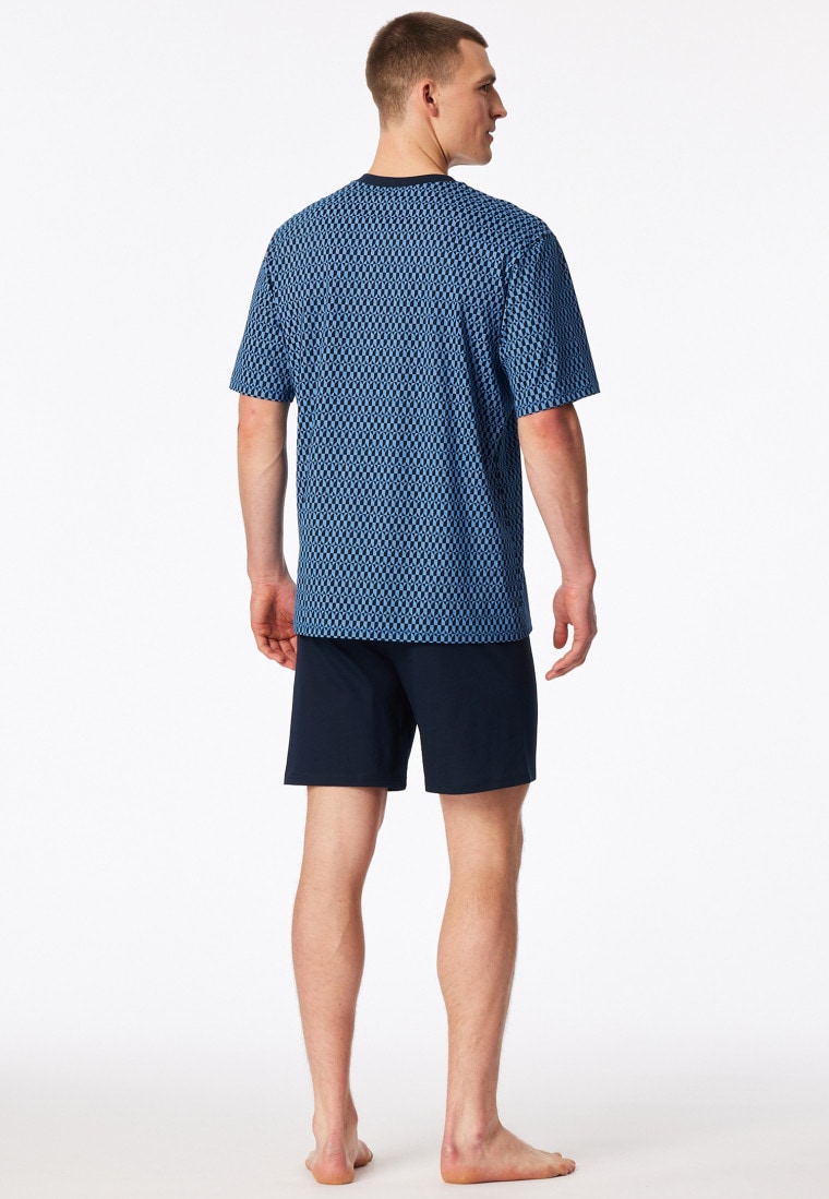 Pyjama korte v-hals borstzak blauw patroon - Comfort Nightwear