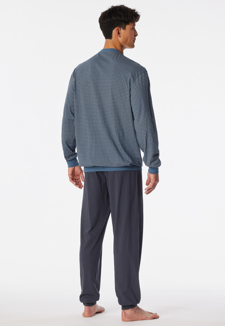 Schlafanzug lang Bündchen Karos graphit - Comfort Nightwear