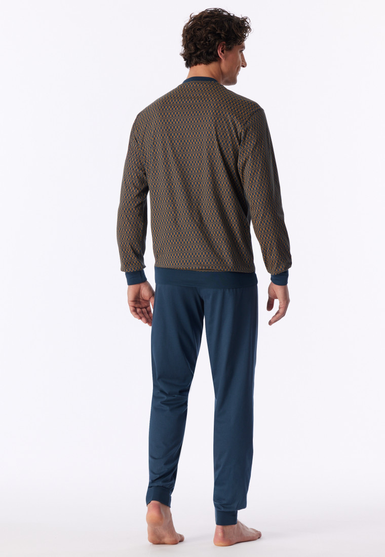 Schlafanzug lang Bündchen deep blue gemustert - Comfort Nightwear