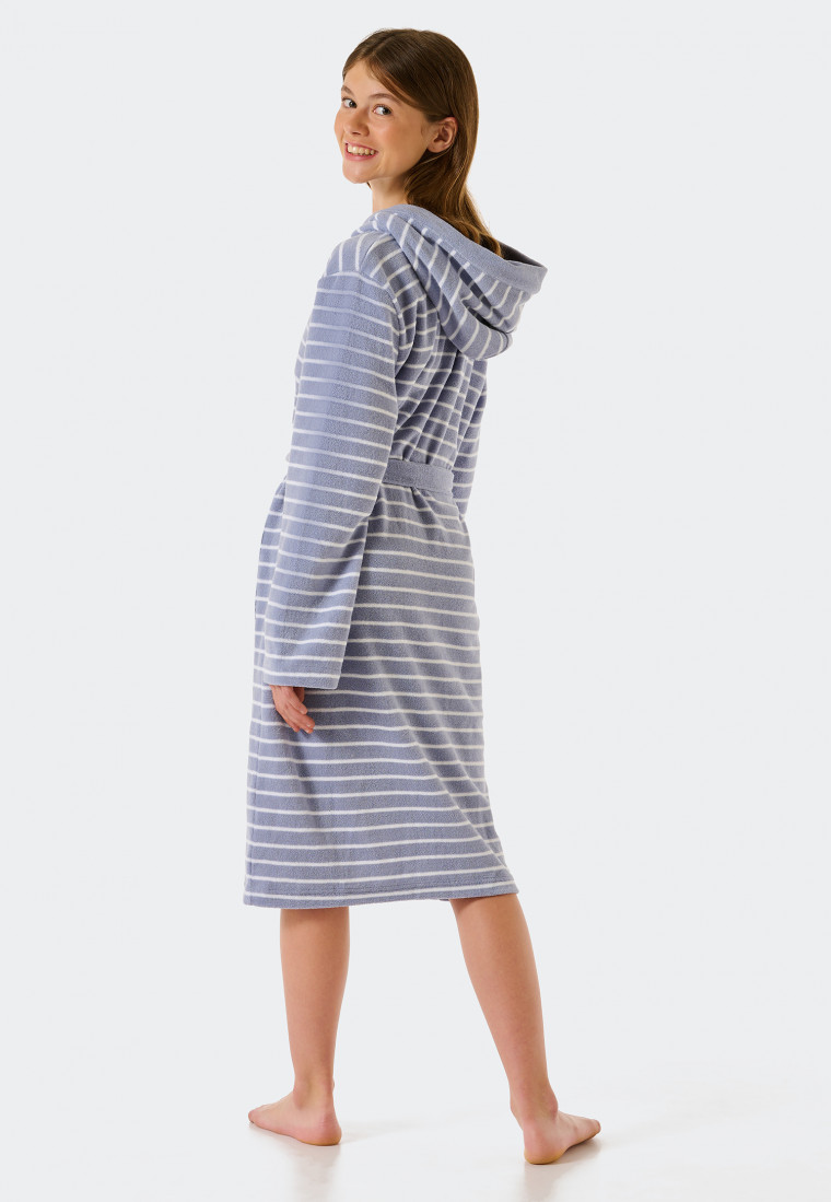 Light terry cloth bathrobe striped gray - Feather Terry