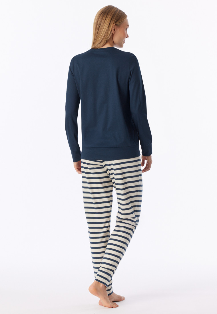 Pigiama lungo con polsini a righe blu scuro - Casual Essentials