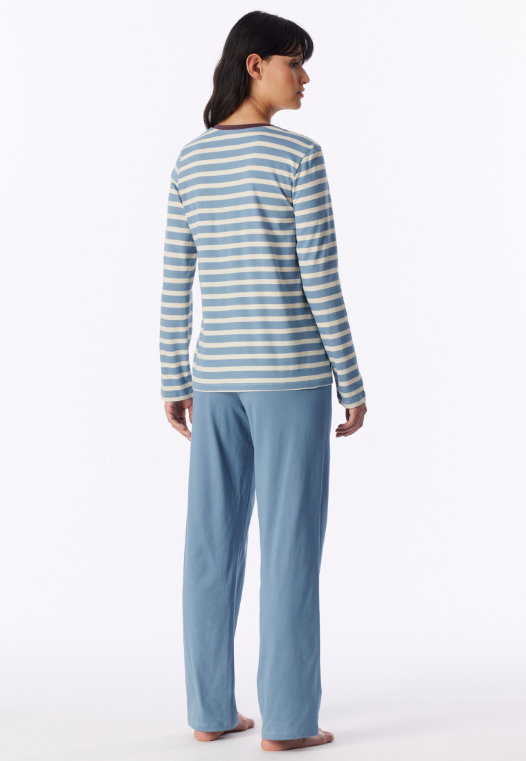 Schlafanzug lang Ringel graublau - Casual Essentials