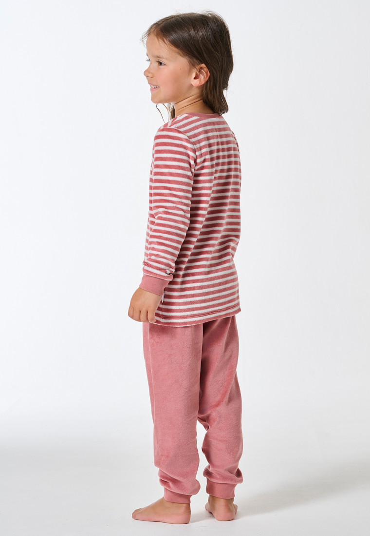 Schlafanzug lang Velour Bündchen Ringel Herz altrosa - Kids Nightwear