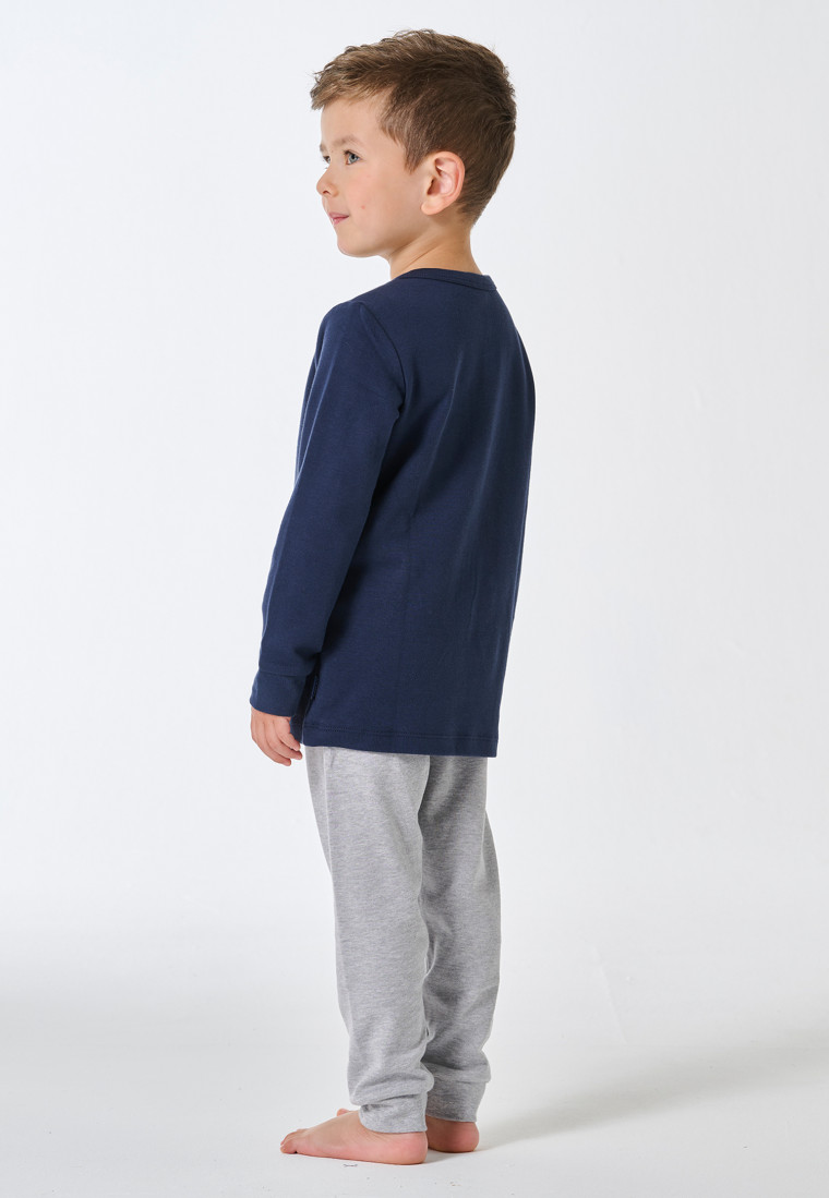 Schlafanzug lang Interlock Bündchen grau-meliert - Kids Nightwear