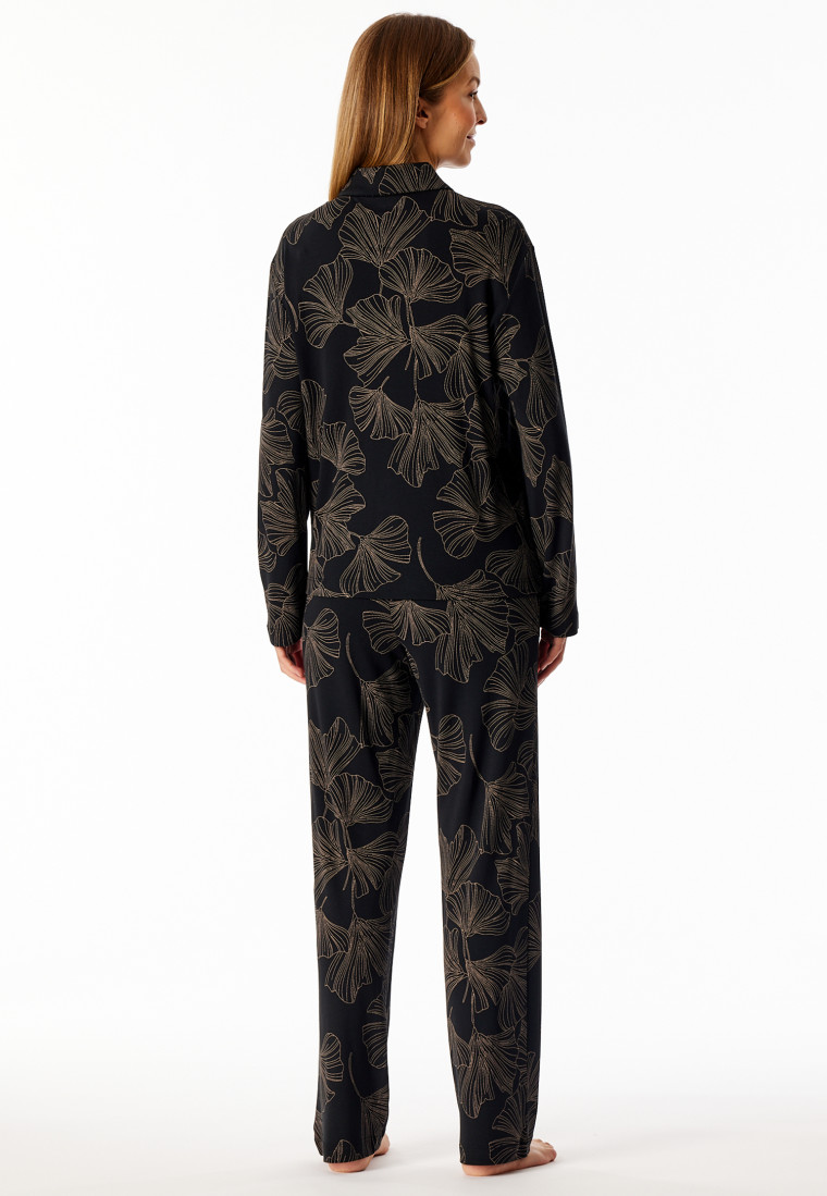 Pyjama Interlock Ginkgo schwarz bedruckt - Modern Nightwear