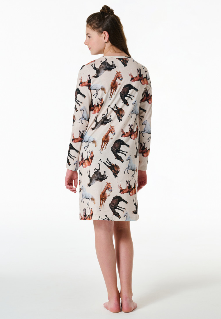 Nachthemd langarm Organic Cotton Pferde off-white - Horse World