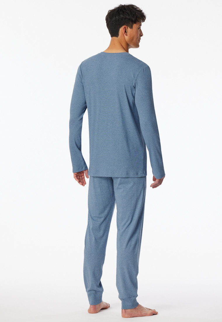 Schlafanzug Doppelripp & Jersey lang Bündchen blau-jaspe - Modern Nightwear