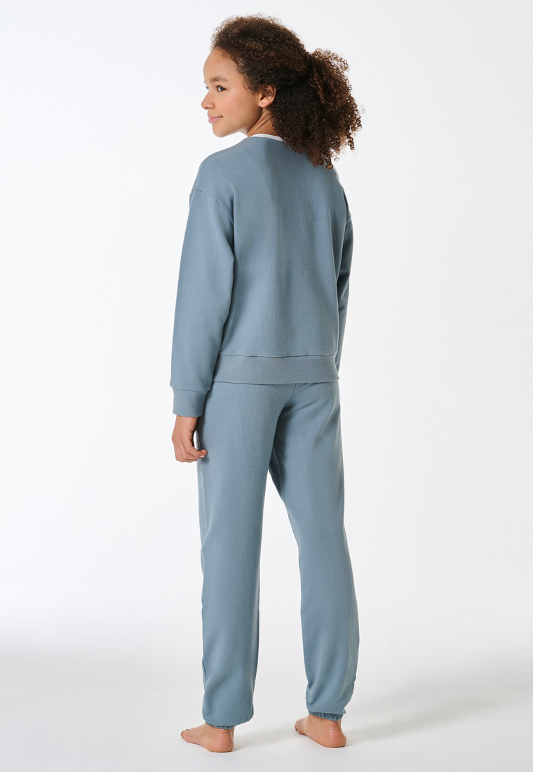 Schlafanzug lang Sweatware Bündchen mineral - Nightwear