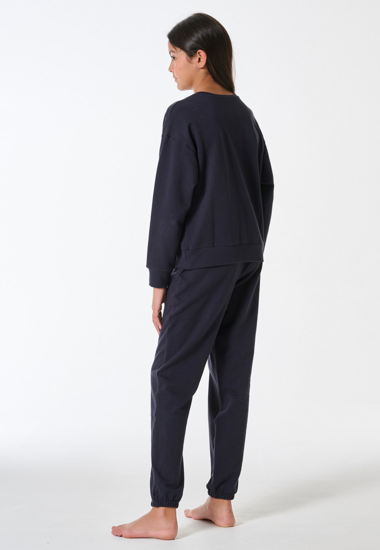 Pyjama lange sweatware manchetten navy - Nightwear