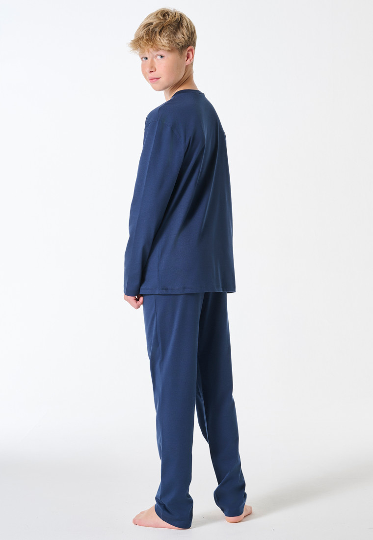 Schlafanzug lang Berge dunkelblau - Nightwear