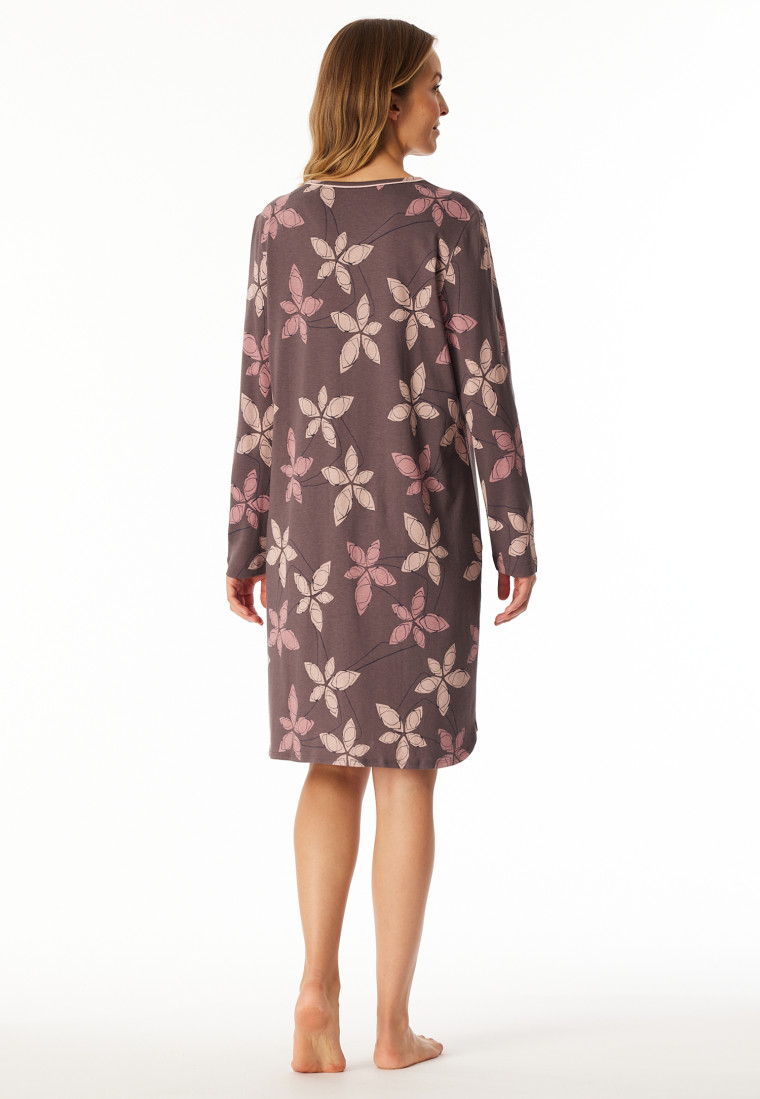 Nachthemd langarm Blumen mauve bedruckt - Comfort Nightwear