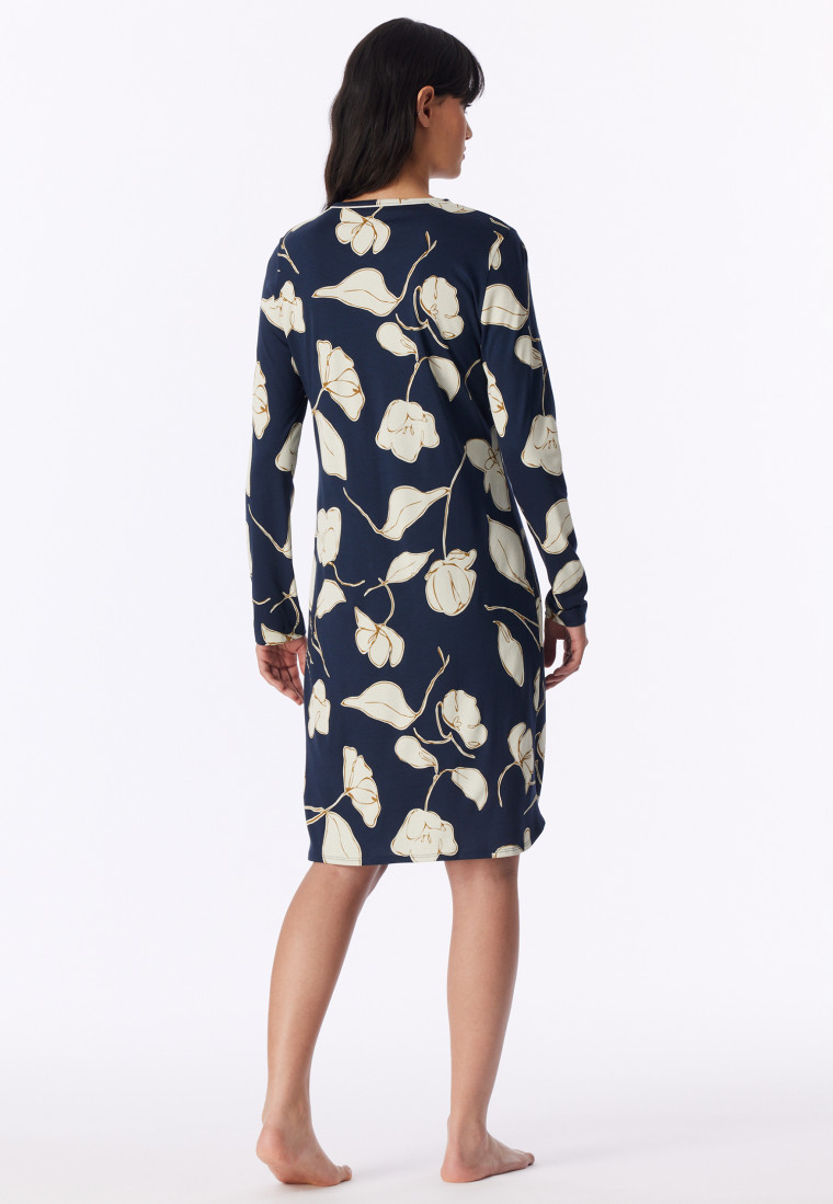 Long-Sleeve Floral Nightshirt, Deep Blue Sea - Comfort Nightwear