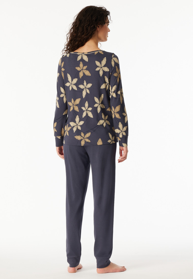 Pyjama lange pyjama manchetten bloemen grafiet - Comfort Nightwear