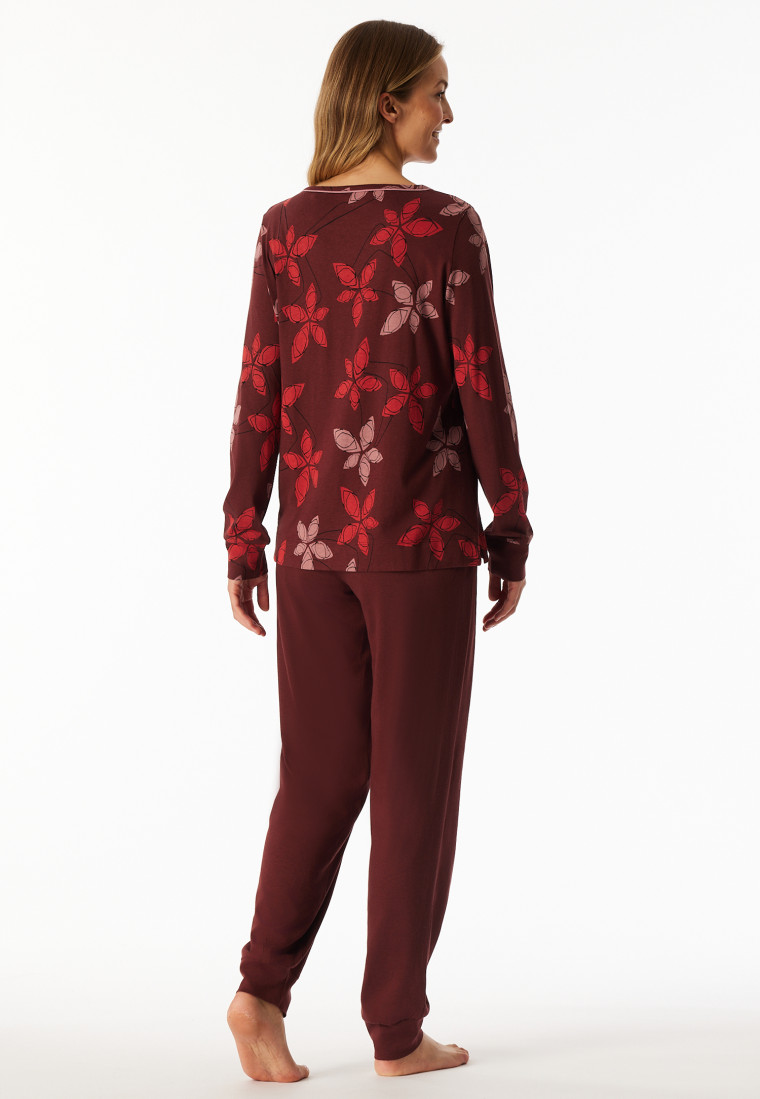 Pyjama lange pyjama bloemen wijnrood - Comfort Nightwear