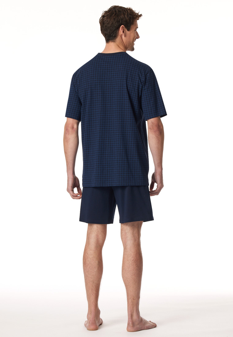 Pyjama korte ruitjes nachtblauw - Comfort Essentials