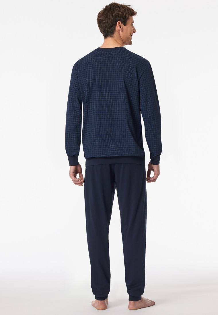 Pyjamas long pyjamas cuffs checks midnight blue - Comfort Essentials