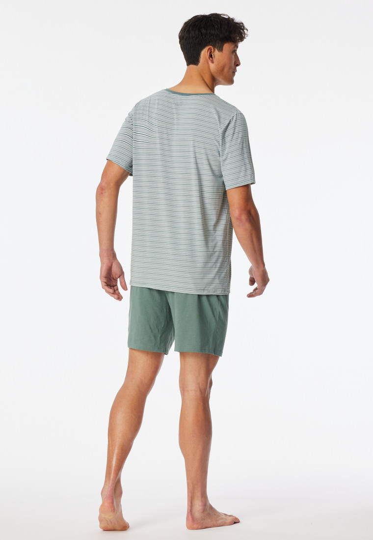 Short pyjamas striping V-neck khaki - Long Life Soft