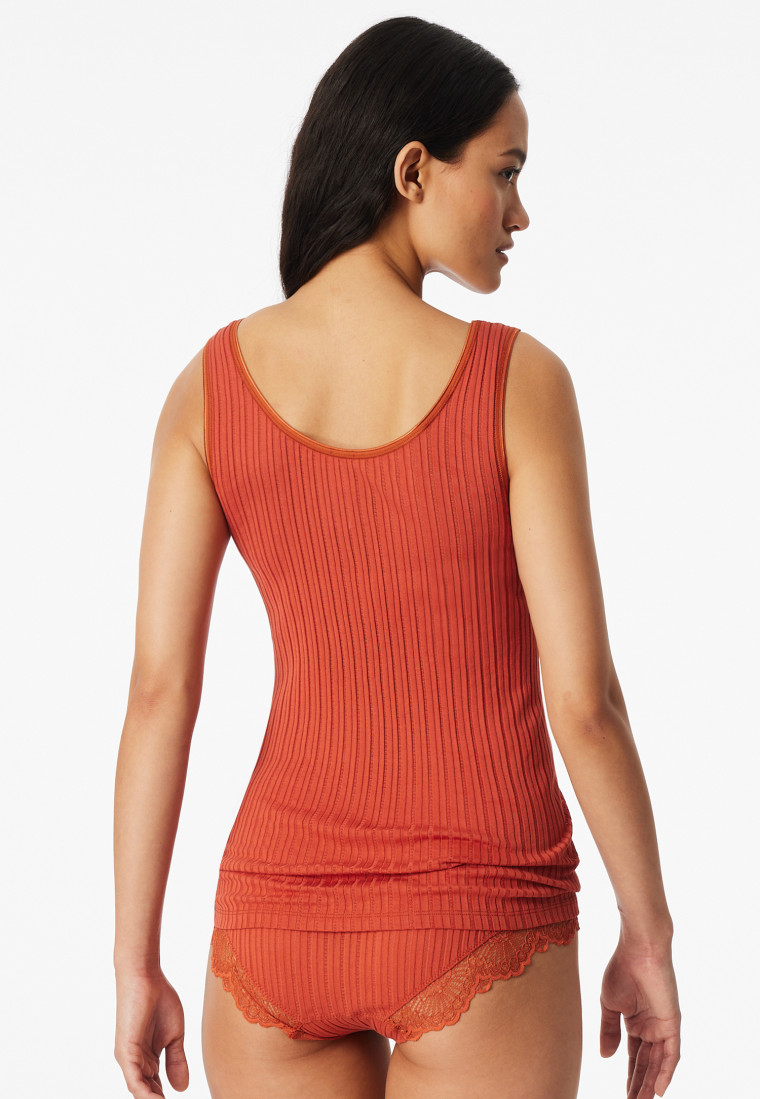 Top a canottiera a costine sottili in pizzo terracotta - Revival Marie