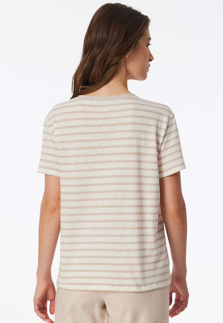 Shirt kurzarm Leinen Biobaumwolle Streifen off-white - Mix+Relax