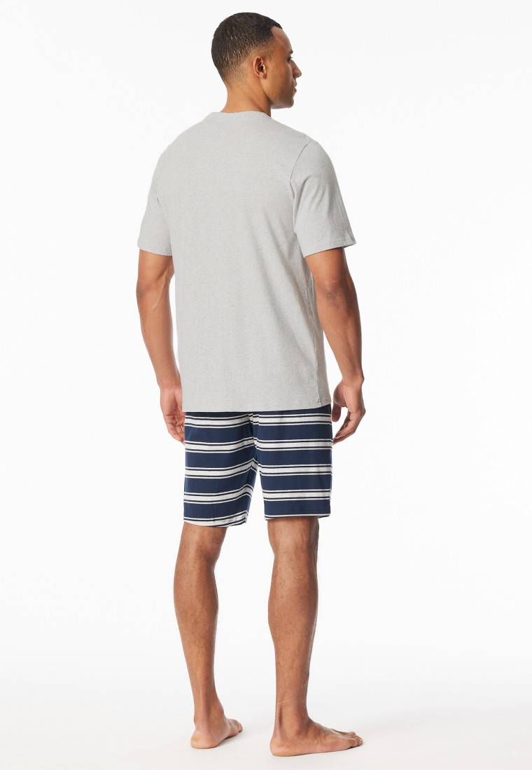 Schlafanzug kurz Knopfleiste Ringel hellgrau meliert - Casual Nightwear