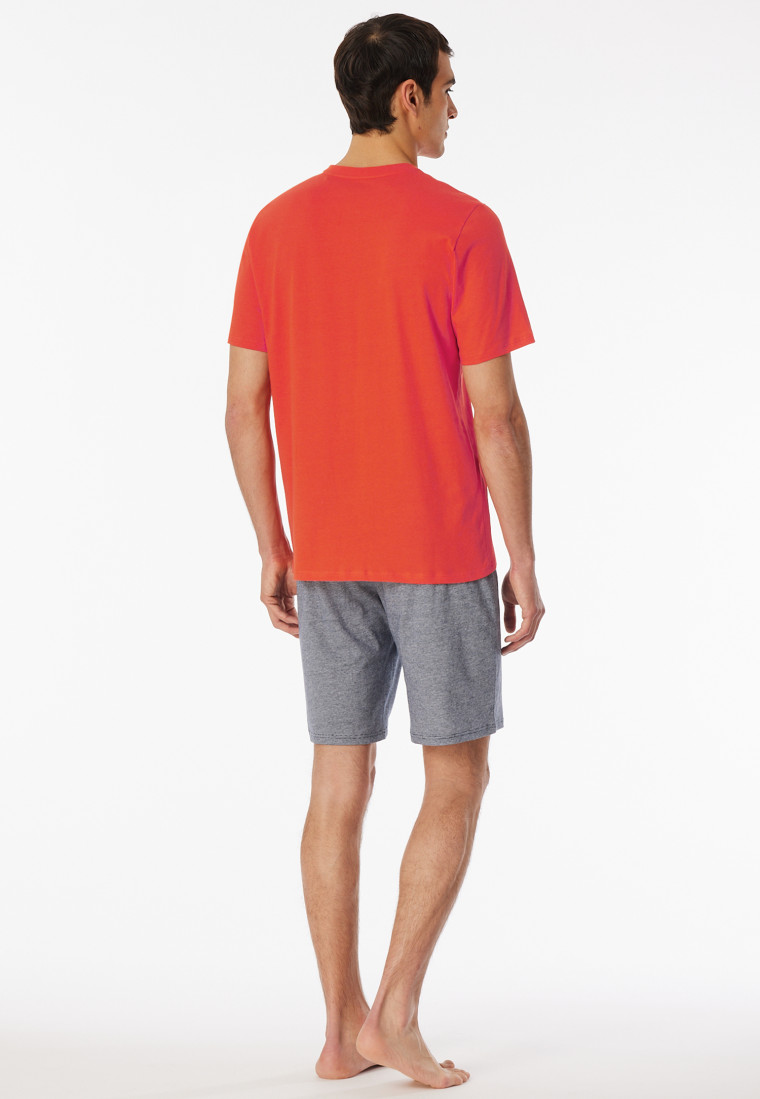 Schlafanzug kurz Knopfleiste Ringel hellrot - Casual Nightwear