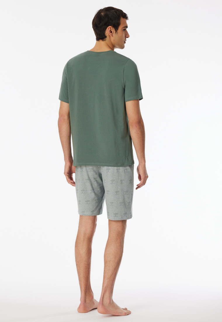 Pyjama korte v-hals palm kaki - 95/5