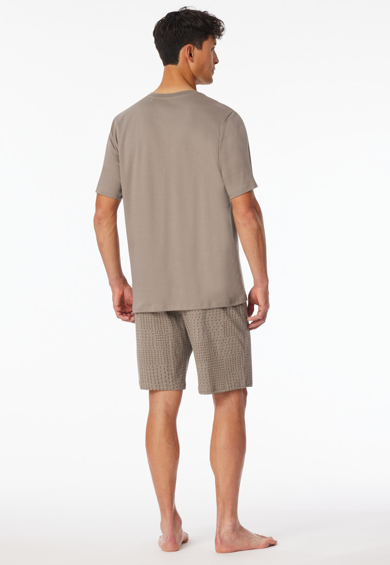Short pyjamas with button placket clay - Fine Interlock
