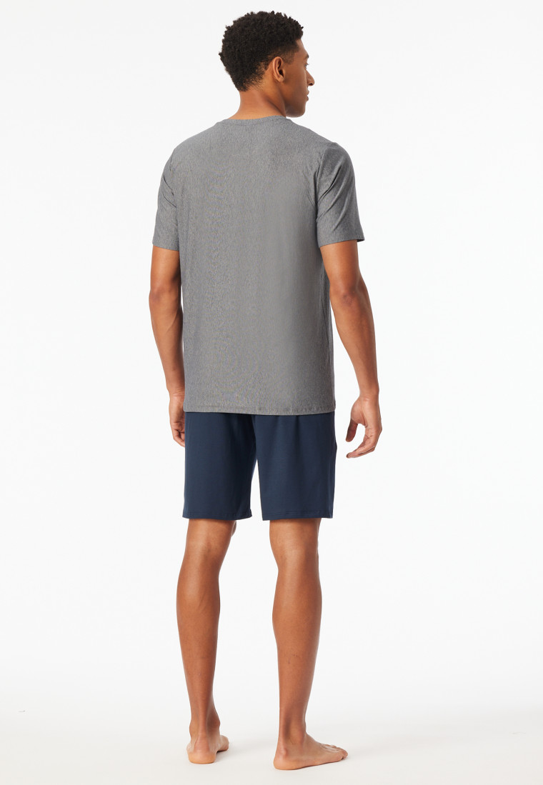 Schlafanzug kurz Streifen nachtblau - Selected Premium Jacquard