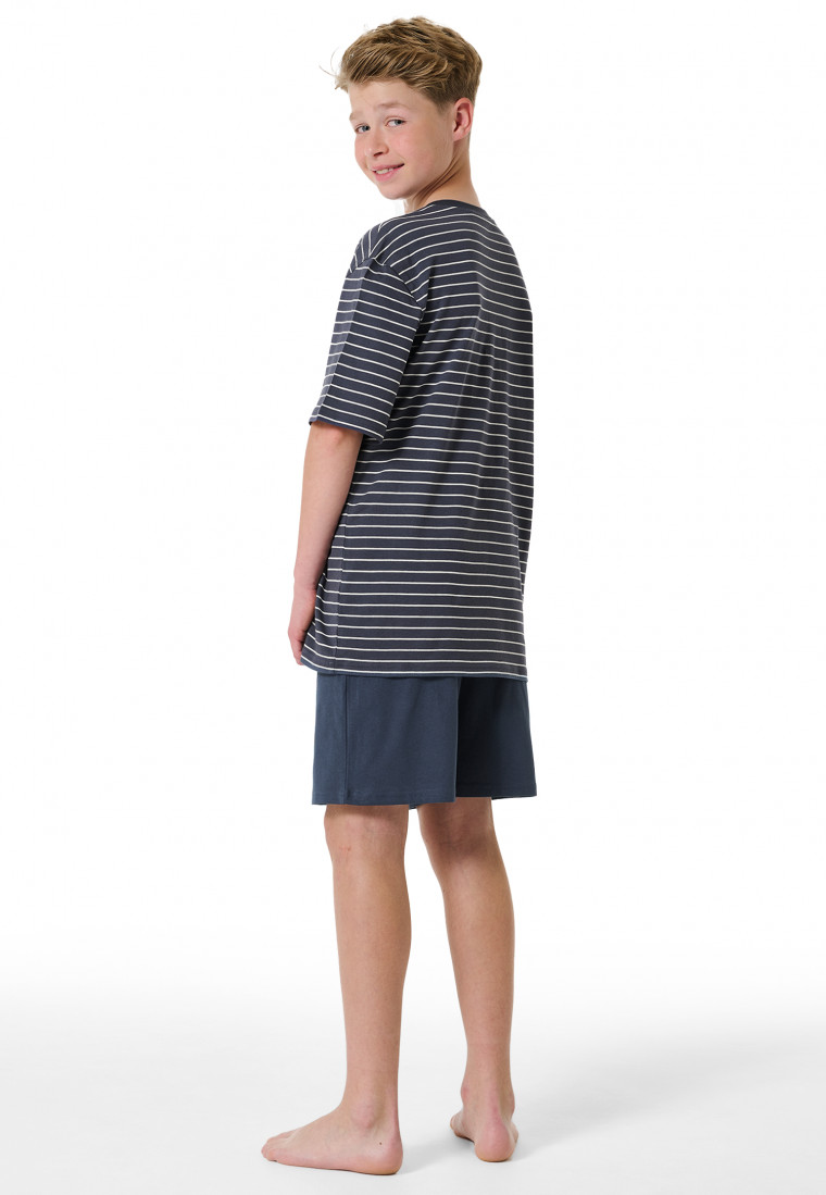 Schlafanzug kurz Streifen graphit - Nightwear