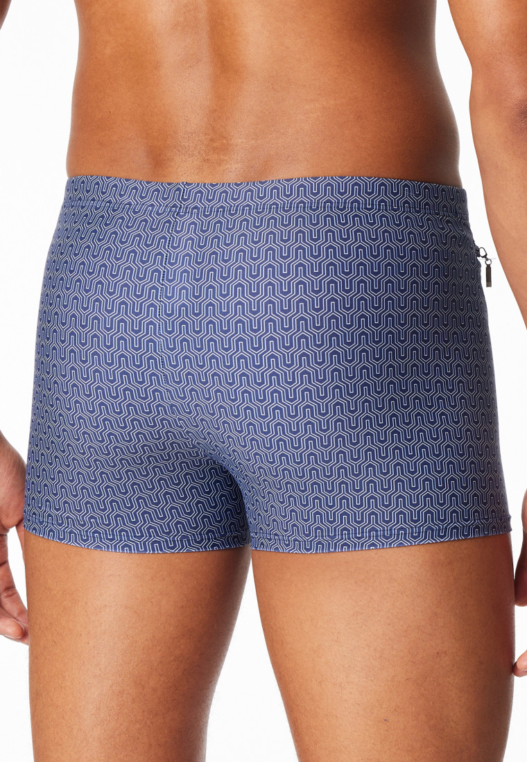 Badehose mit Reißverschlusstasche Jersey navy gemustert - Aqua