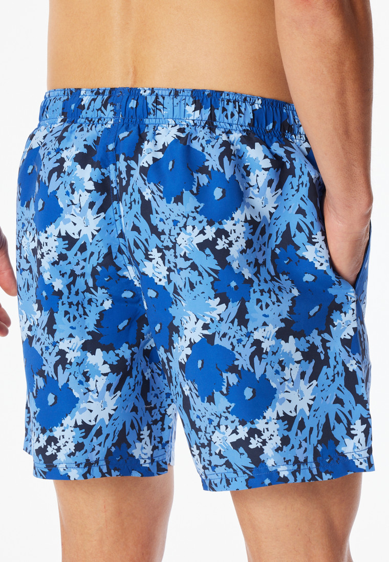 Swim trunks woven fabric recycled flowers multi-colored- Aqua