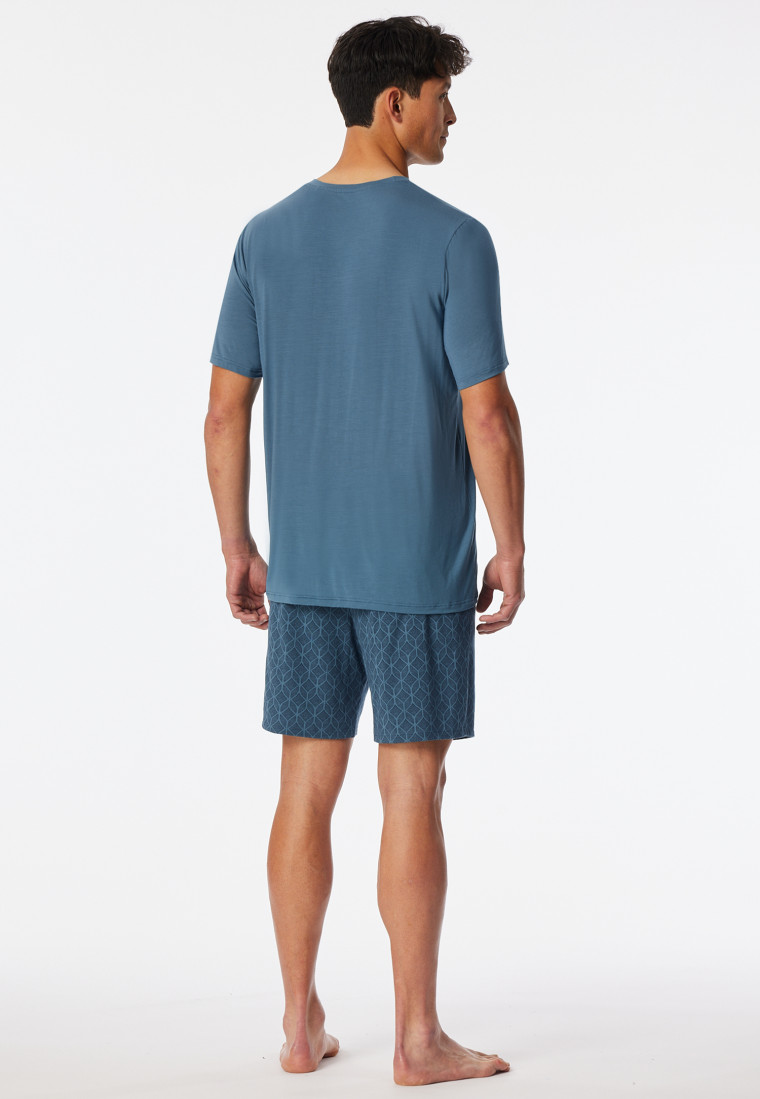 Schlafanzug kurz Ornamentdruck atlantikblau - Long Life Soft