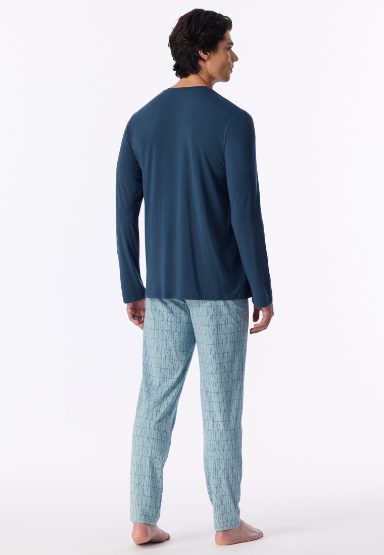 Deep Blue Long-Sleeved Pyjamas - Long Life Soft
